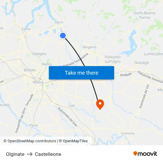 Olginate to Castelleone map