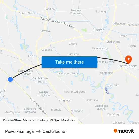 Pieve Fissiraga to Castelleone map