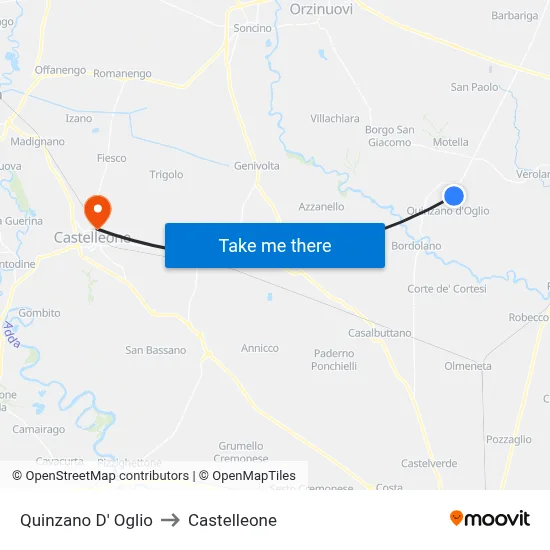 Quinzano D' Oglio to Castelleone map