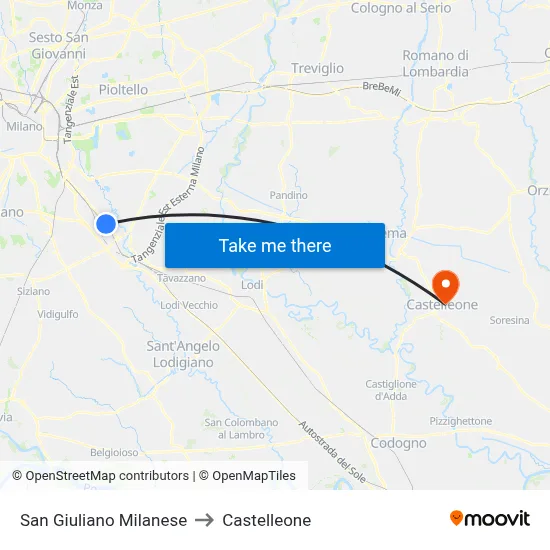 San Giuliano Milanese to Castelleone map