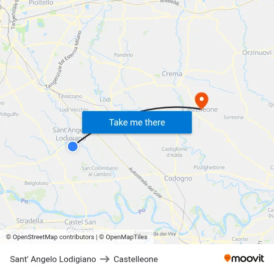 Sant' Angelo Lodigiano to Castelleone map