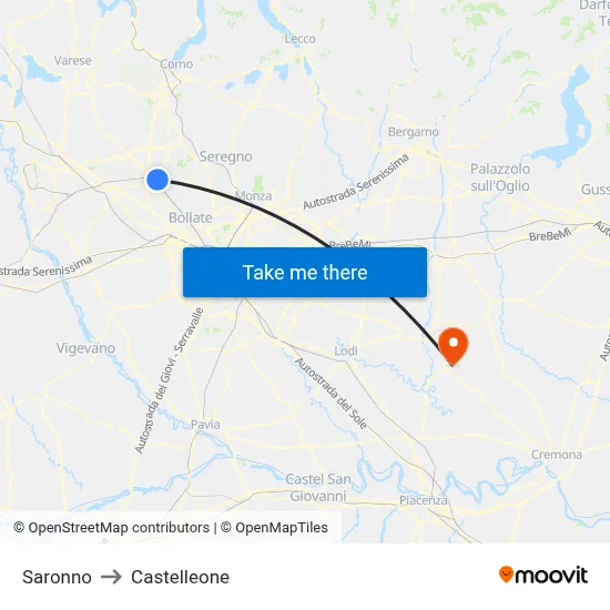 Saronno to Castelleone map