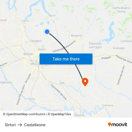 Sirtori to Castelleone map