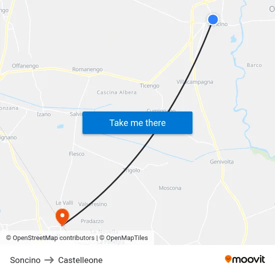 Soncino to Castelleone map