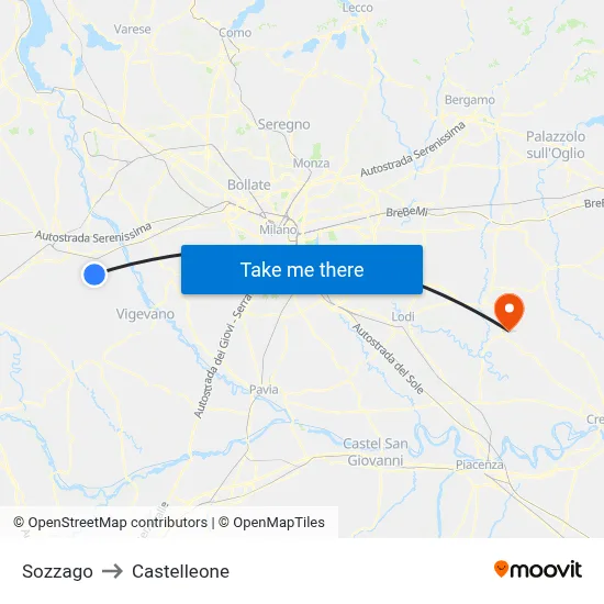 Sozzago to Castelleone map