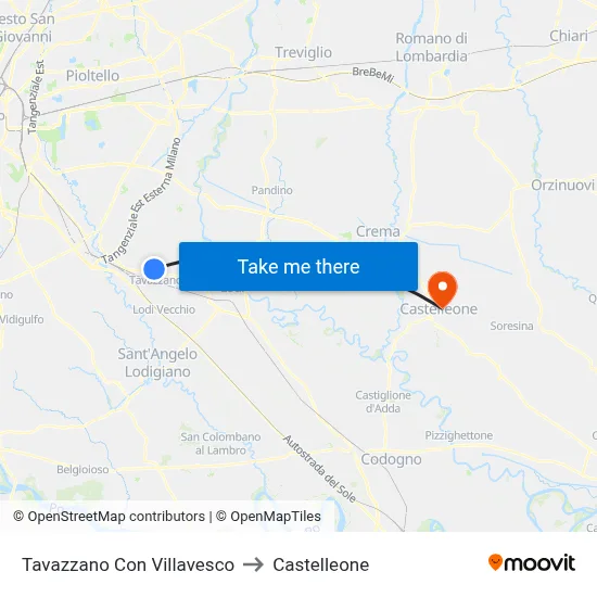 Tavazzano Con Villavesco to Castelleone map