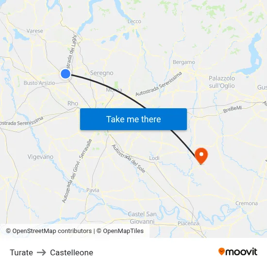 Turate to Castelleone map