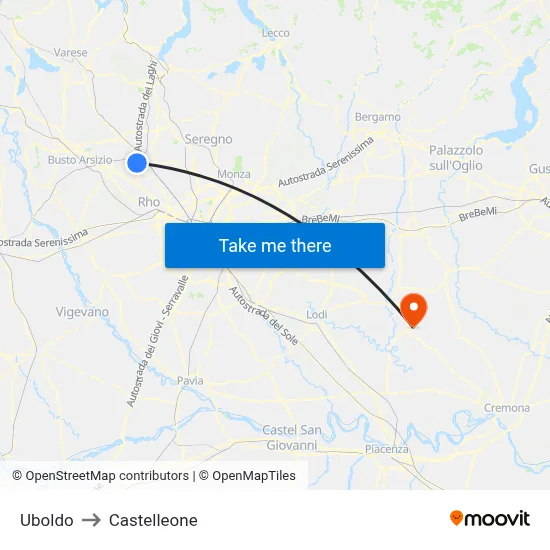 Uboldo to Castelleone map
