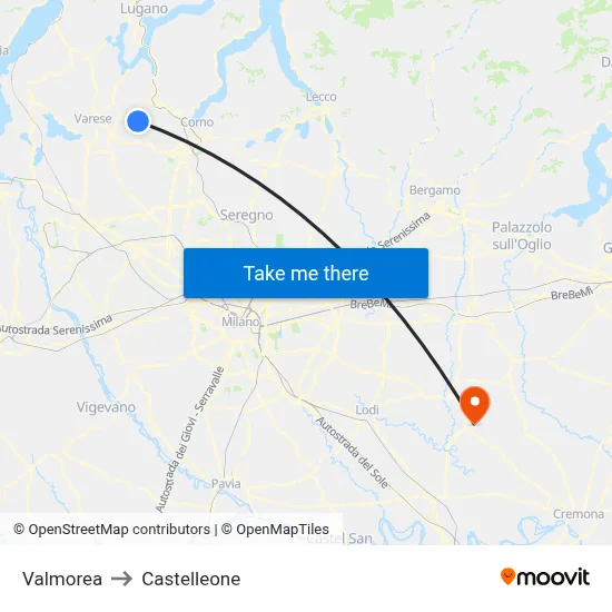 Valmorea to Castelleone map