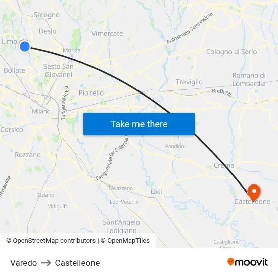Varedo to Castelleone map