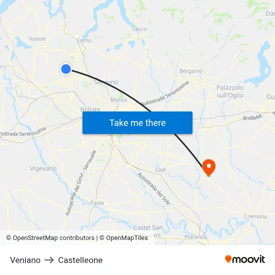 Veniano to Castelleone map