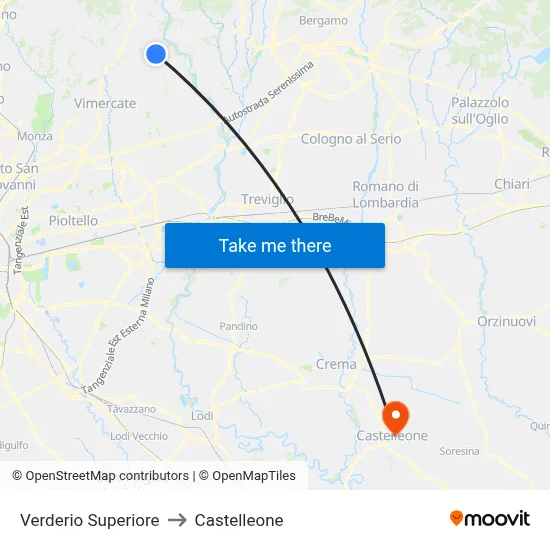 Verderio Superiore to Castelleone map