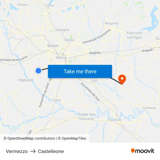 Vermezzo to Castelleone map