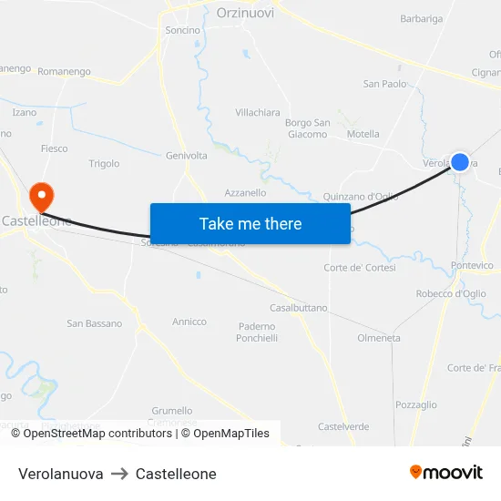 Verolanuova to Castelleone map