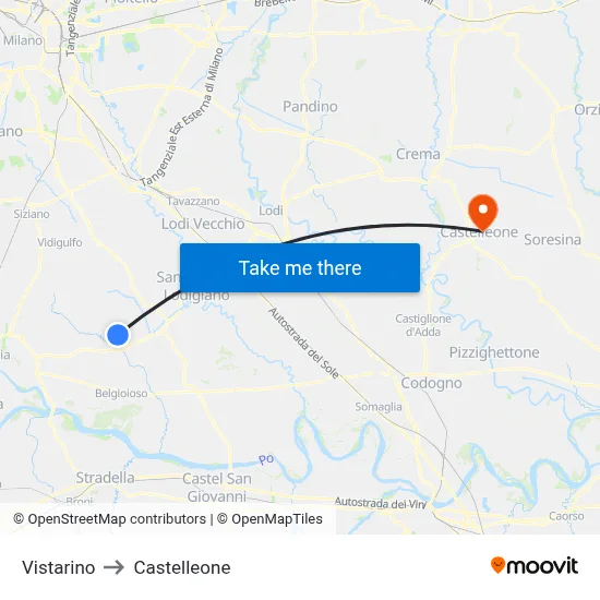 Vistarino to Castelleone map
