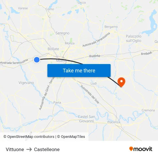 Vittuone to Castelleone map