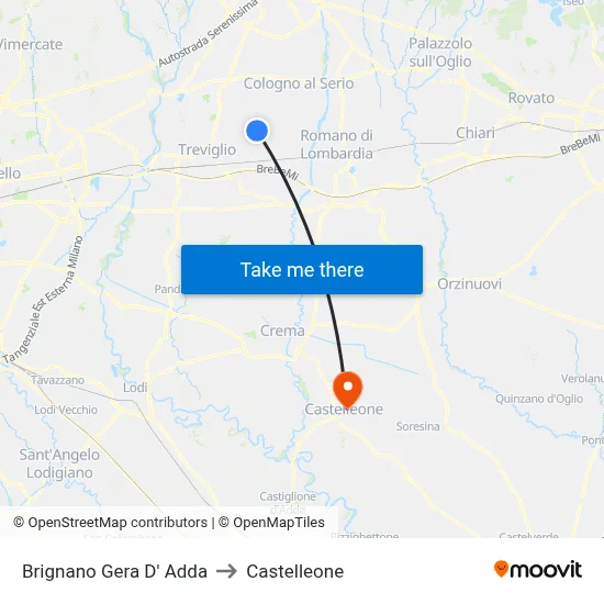 Brignano Gera d'Adda to Castelleone map