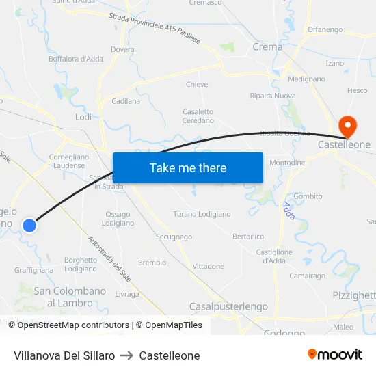 Villanova Del Sillaro to Castelleone map