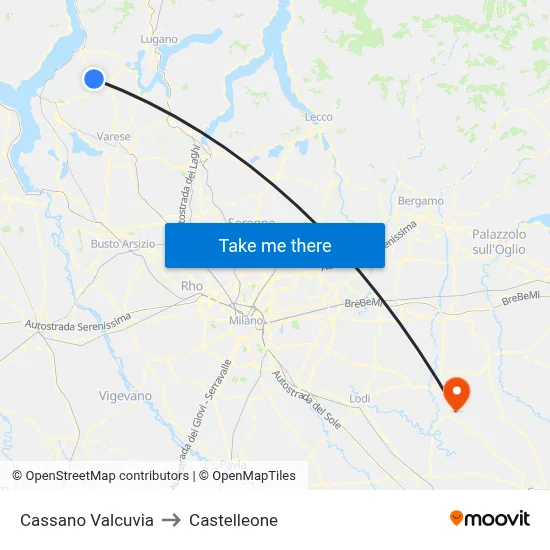 Cassano Valcuvia to Castelleone map