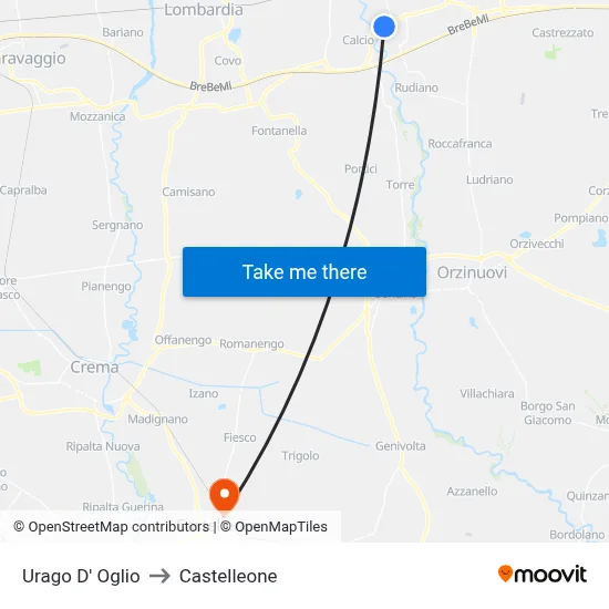 Urago D' Oglio to Castelleone map