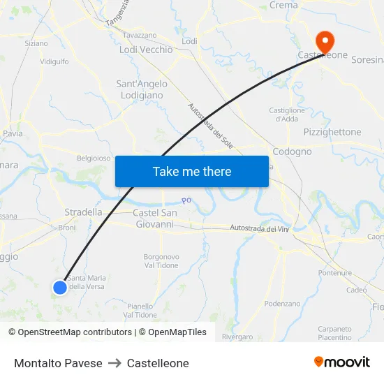 Montalto Pavese to Castelleone map