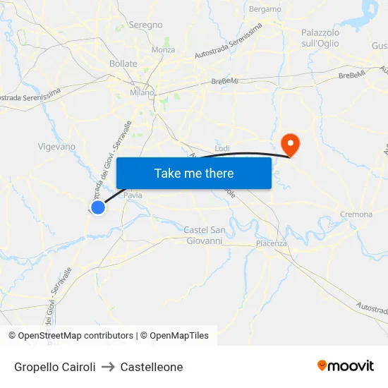 Gropello Cairoli to Castelleone map
