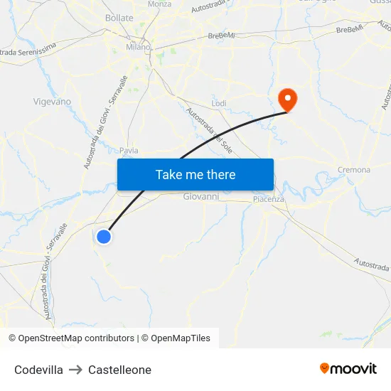 Codevilla to Castelleone map