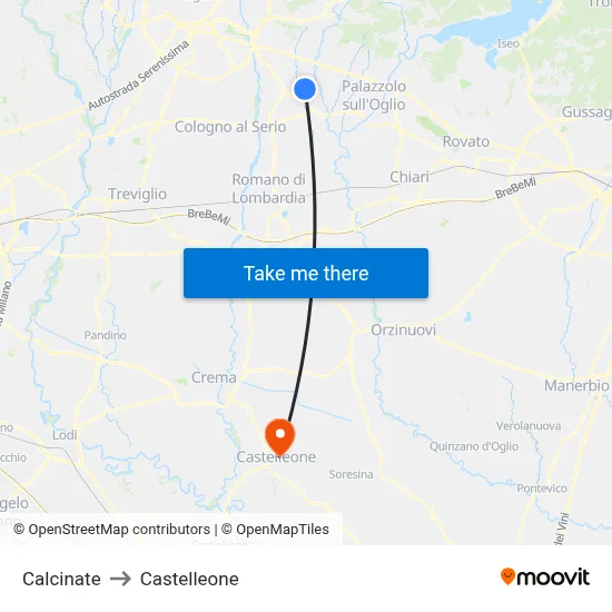 Calcinate to Castelleone map