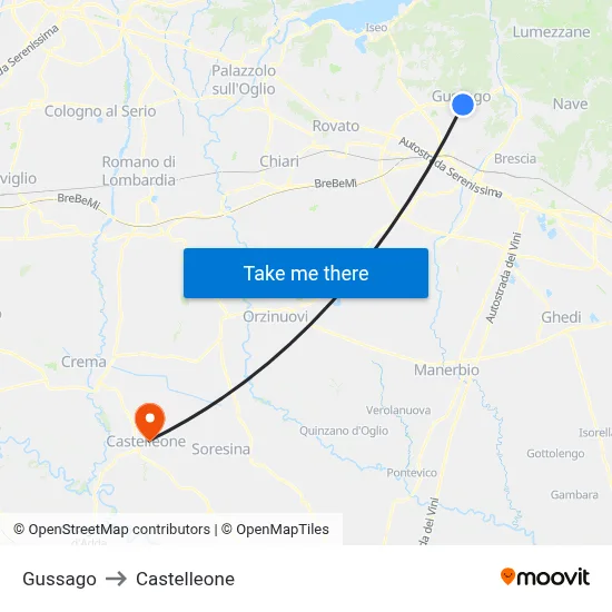 Gussago to Castelleone map