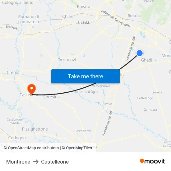 Montirone to Castelleone map