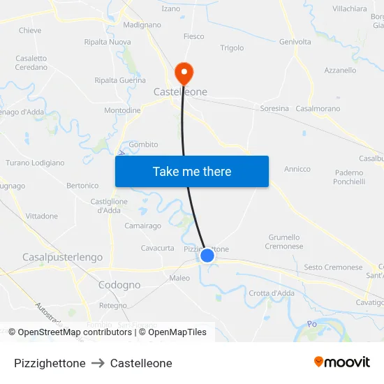 Pizzighettone to Castelleone map