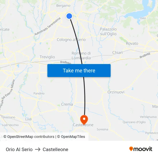 Orio Al Serio to Castelleone map