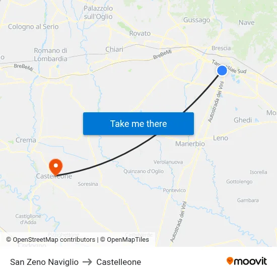 San Zeno Naviglio to Castelleone map