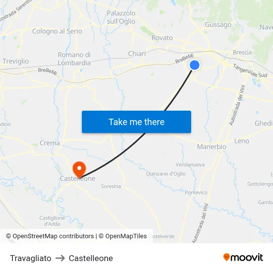 Travagliato to Castelleone map