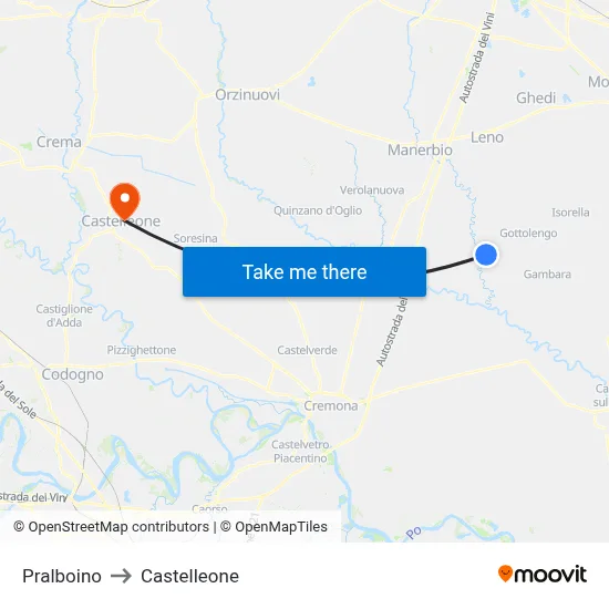 Pralboino to Castelleone map