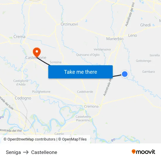 Seniga to Castelleone map