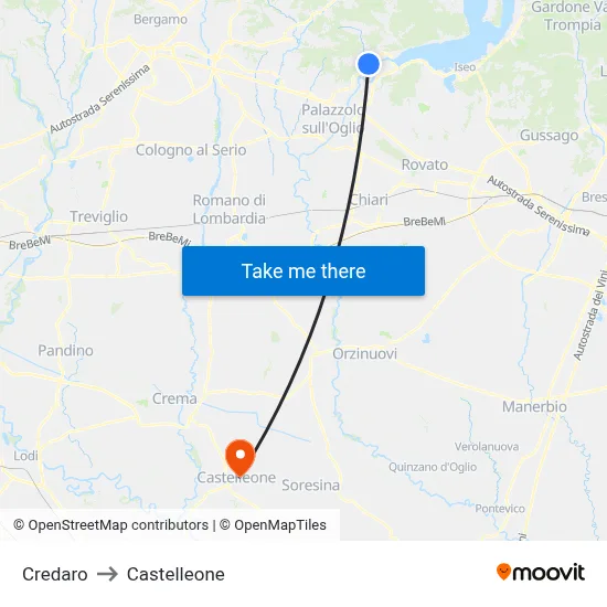 Credaro to Castelleone map