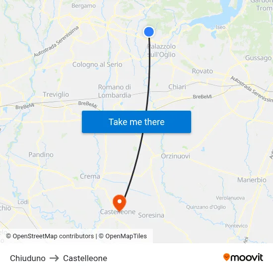 Chiuduno to Castelleone map