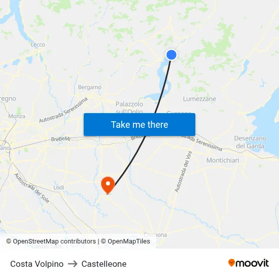 Costa Volpino to Castelleone map