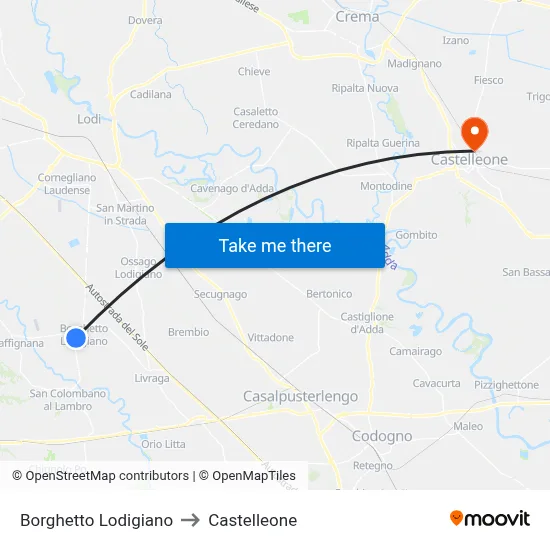 Borghetto Lodigiano to Castelleone map