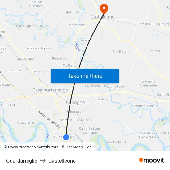 Guardamiglio to Castelleone map