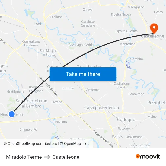 Miradolo Terme to Castelleone map