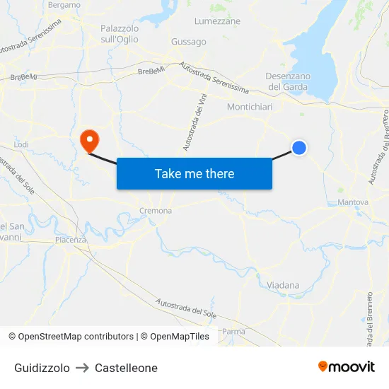Guidizzolo to Castelleone map