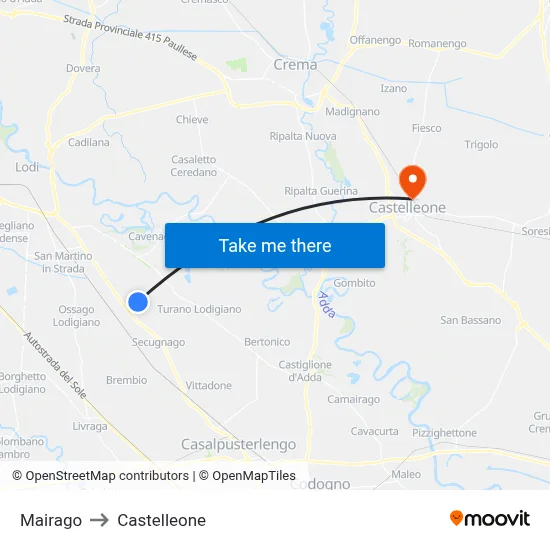 Mairago to Castelleone map