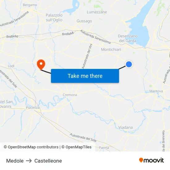 Medole to Castelleone map