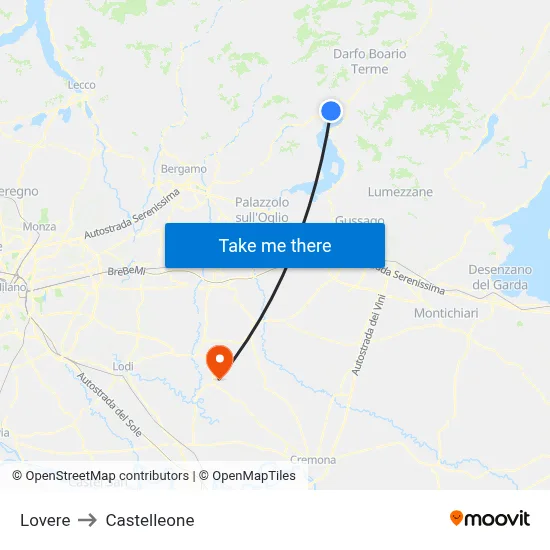 Lovere to Castelleone map