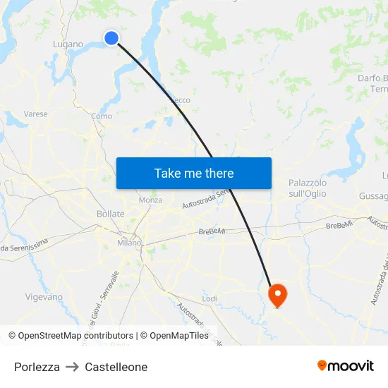 Porlezza to Castelleone map