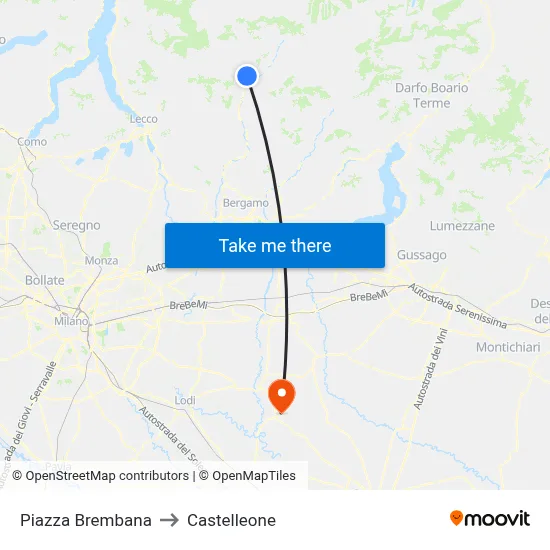 Piazza Brembana to Castelleone map