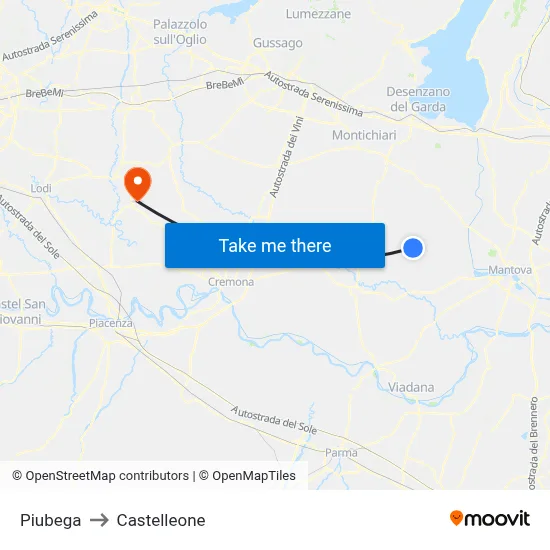 Piubega to Castelleone map