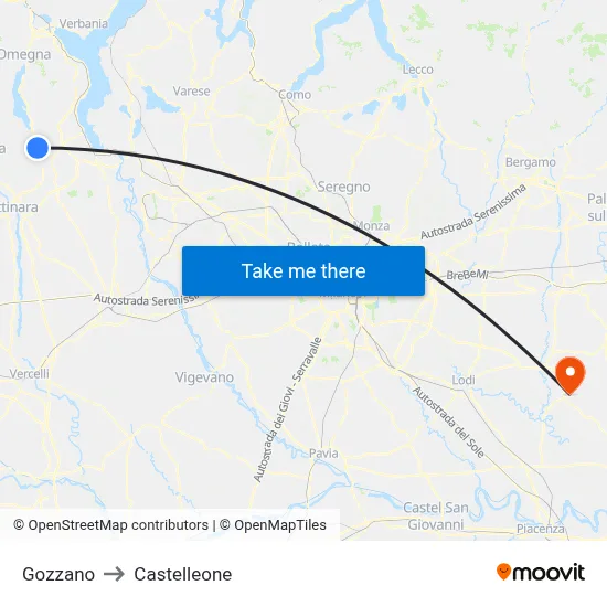 Gozzano to Castelleone map